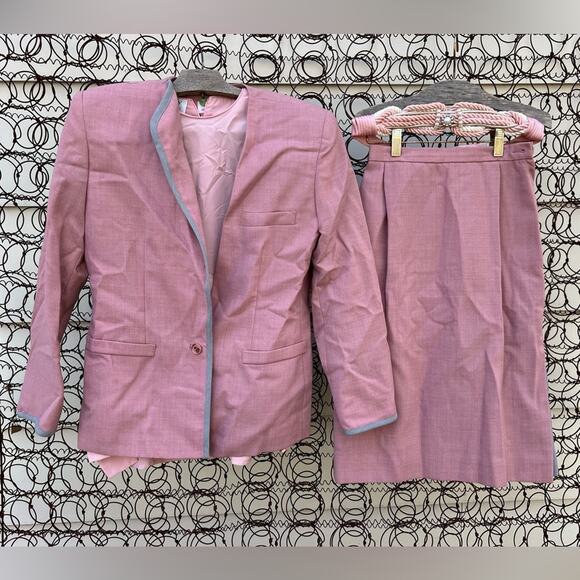 Vintage 80s Mary Pink Gray 4 piece Suit set 2P